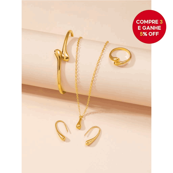 Conjunto De Joias Banhadas A Ouro Feminino - 4 Peças
