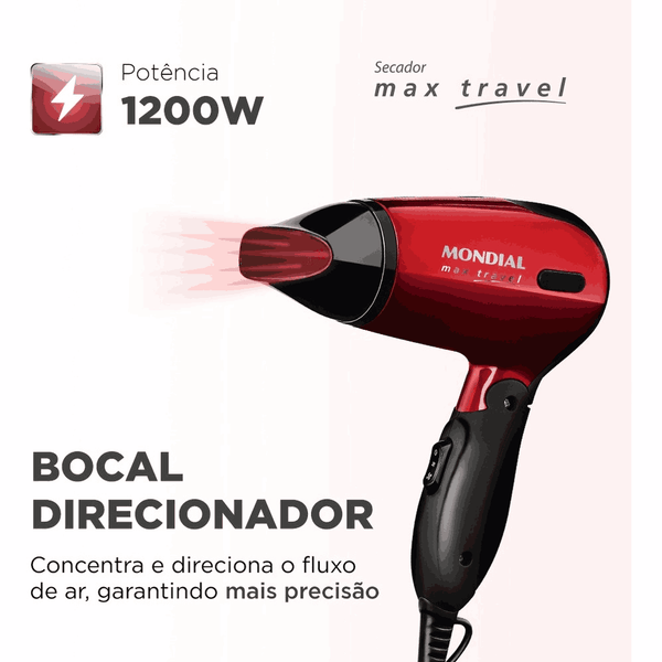 Secador de Cabelos Mondial Max Travel SC-10 Bivolt 1200w